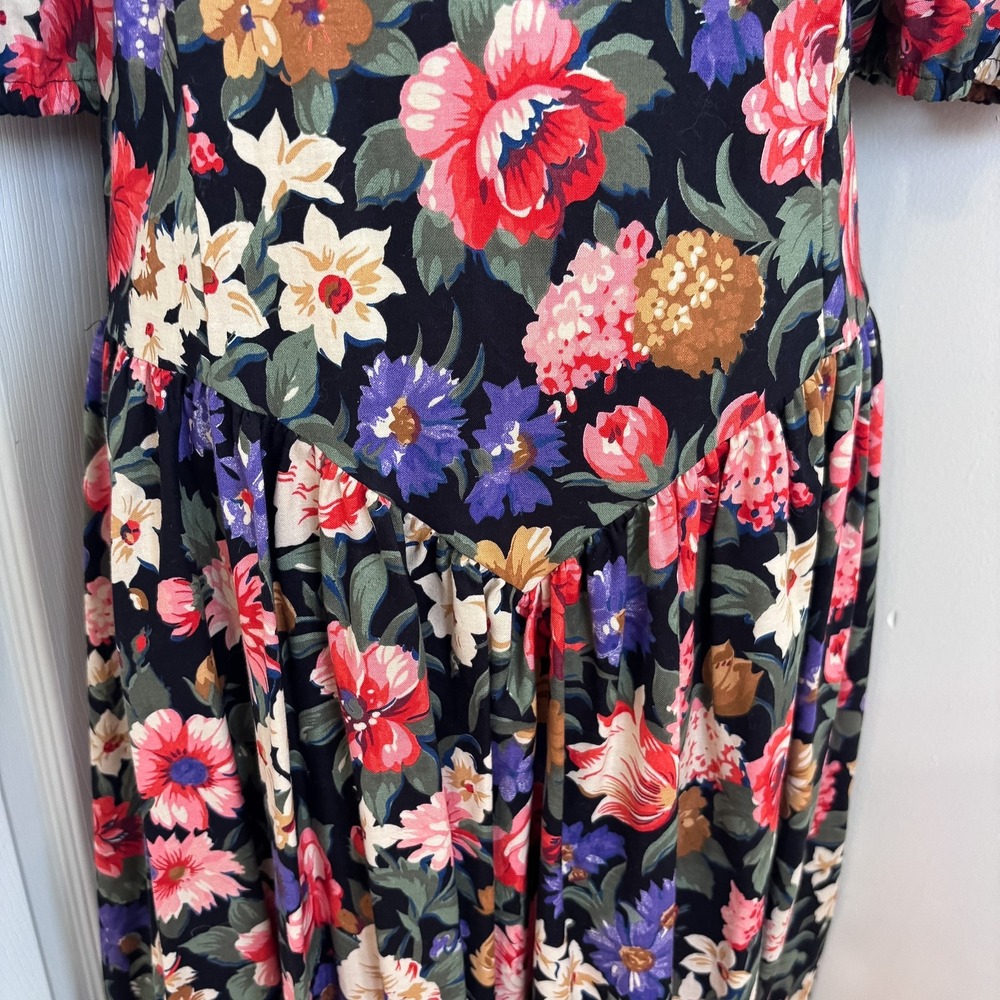 Glenfrey Vintage 80s Cottagecore Basque Waist Midi Dress Size 18 Floral Modest - Picture 3 of 11